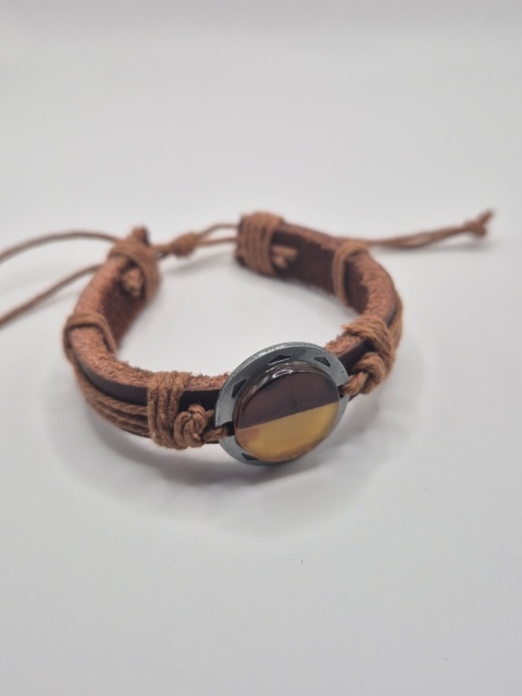 Bransoletka skórzana z bursztynem