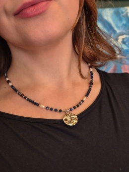 Naszyjnik z pereł, bursztynu i lapisu lazuli