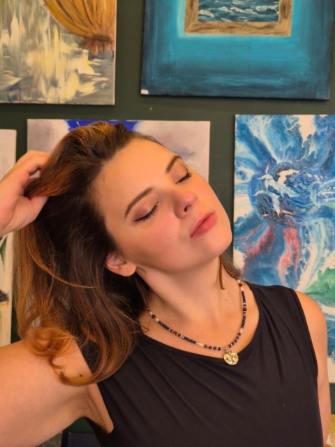 Naszyjnik z pereł, bursztynu i lapisu lazuli