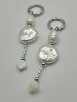 Kolczyki srebrne perły i muszle