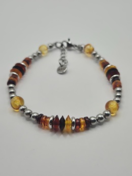 Bursztynowo-stalowa bransoletka zebra