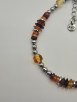 Bursztynowo-stalowa bransoletka zebra