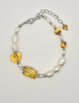 Bransoletka 'morskie fale' z pereł i bursztynu