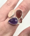 Pierścionek z kwarcem truskawkowym, różowym i ametystem