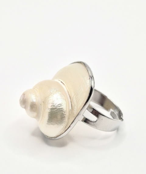 Wyjątkowy pierścionek ze stali szlachetnej zdobiony naturalną muszlą