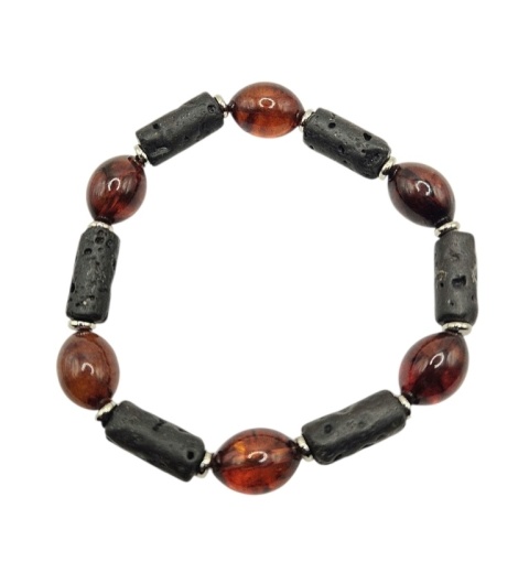 Bransoletka z bursztynu i lawy wulkanicznej