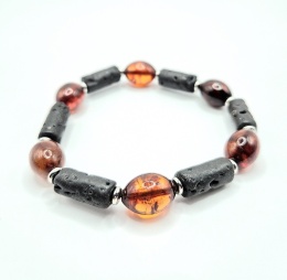 Bransoletka z bursztynu i lawy wulkanicznej