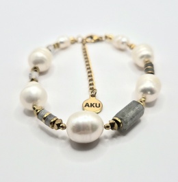 Elegancka bransoletka z dużych, naturalnych pereł i labradorytu