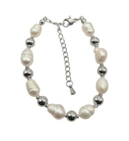 Elegancka bransoletka z naturalnych pereł i stali szlachetnej