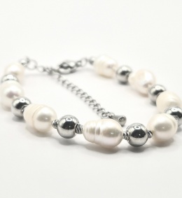Elegancka bransoletka z naturalnych pereł i stali szlachetnej