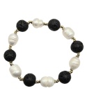 Bransoletka z dużych koralików lawy wulkanicznej i naturalnych pereł