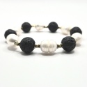 Bransoletka z dużych koralików lawy wulkanicznej i naturalnych pereł