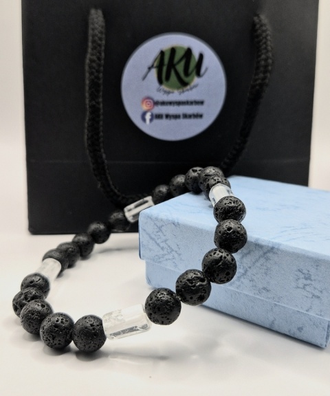 Bransoletka z lawy i kryształu górskiego