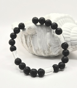 Bransoletka z lawy i kryształu górskiego