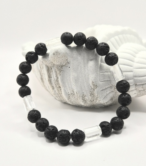 Bransoletka z lawy i kryształu górskiego