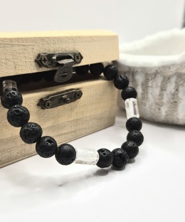 Bransoletka z lawy i kryształu górskiego