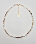 Subtelny naszyjnik z naturalnych pereł i kolorowych turmalinów