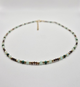 Delikatny naszyjnik z naturalnego amazonitu, malachitu i tygrysiego oka