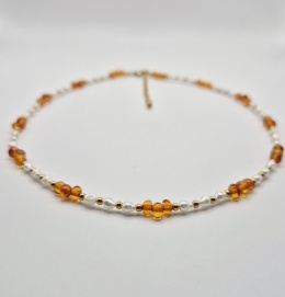 Delikatny naszyjnik z naturalnych pereł (ok. 3 mm) i miodowego bursztynu (ok. 4 mm)