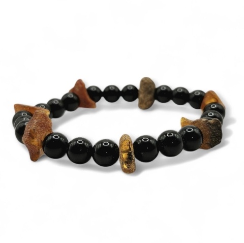 bransoletka z czarnego turmalinu i bursztynu