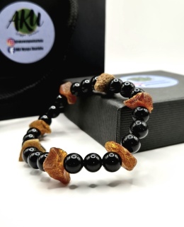 bransoletka z czarnego turmalinu i bursztynu